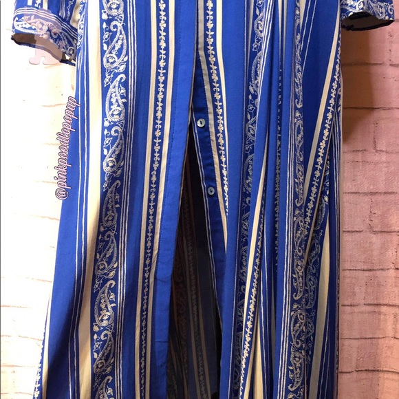 Free People Blue & Ivory Striped Maxi Shirt Dress - Picture 5 of 9